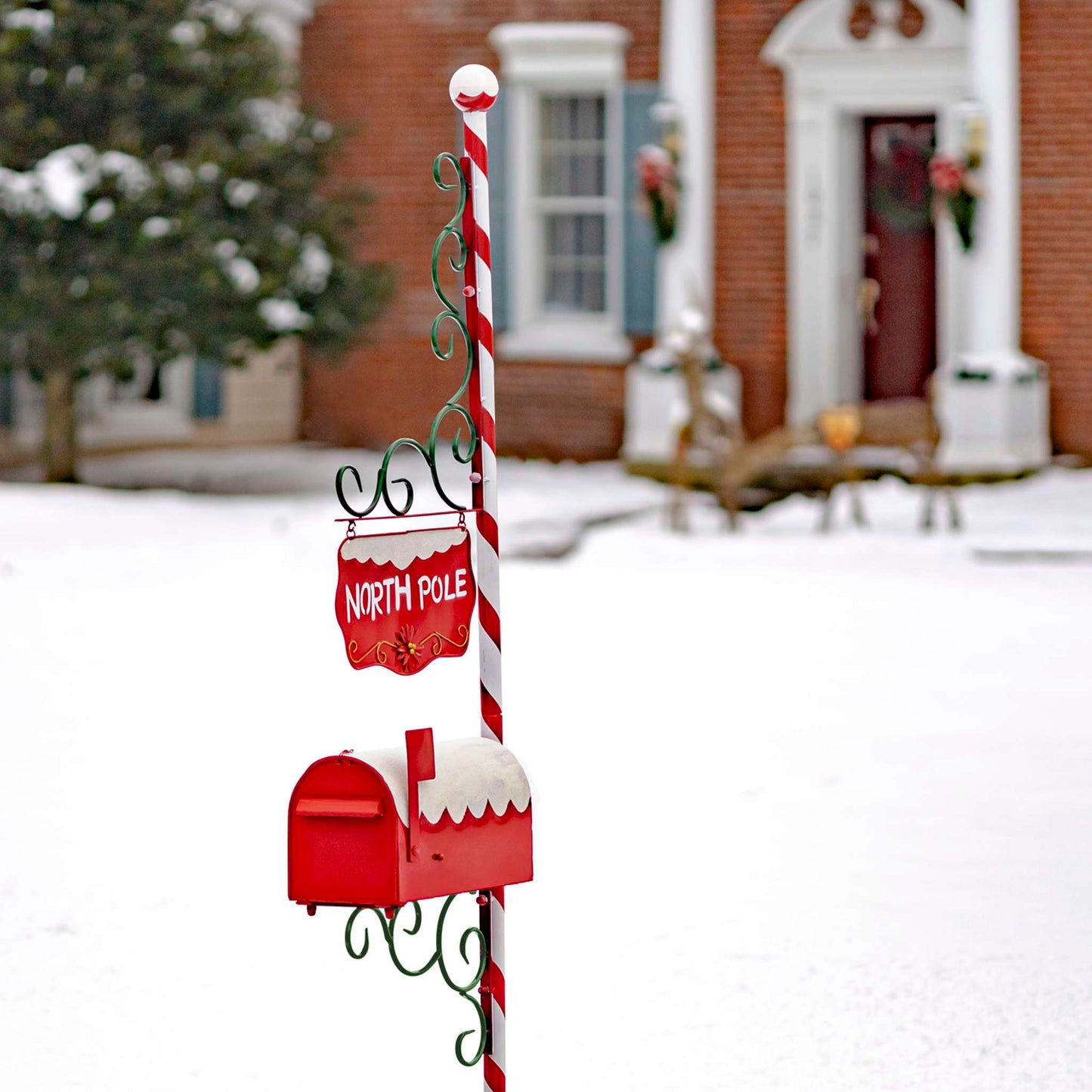 Christmas 72" Tall North Pole Mailbox with Candy Cane Stand