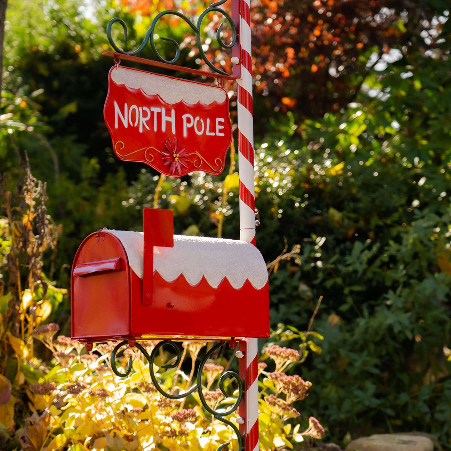 Christmas 72" Tall North Pole Mailbox with Candy Cane Stand