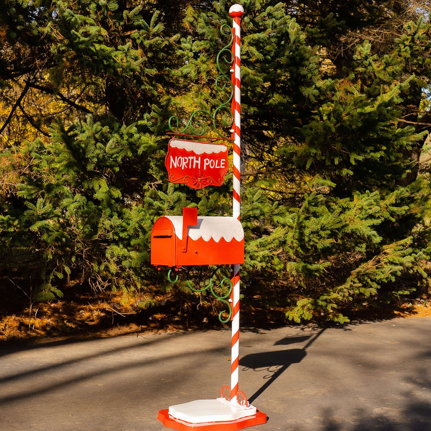 Christmas 72" Tall North Pole Mailbox with Candy Cane Stand