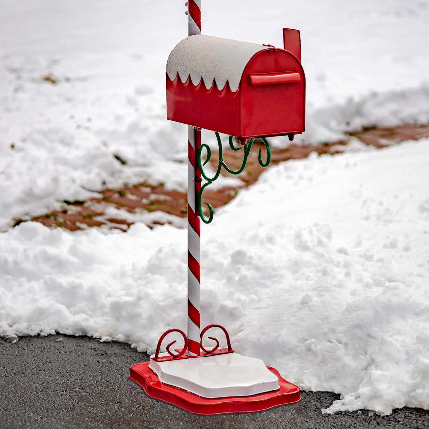 Christmas 72" Tall North Pole Mailbox with Candy Cane Stand