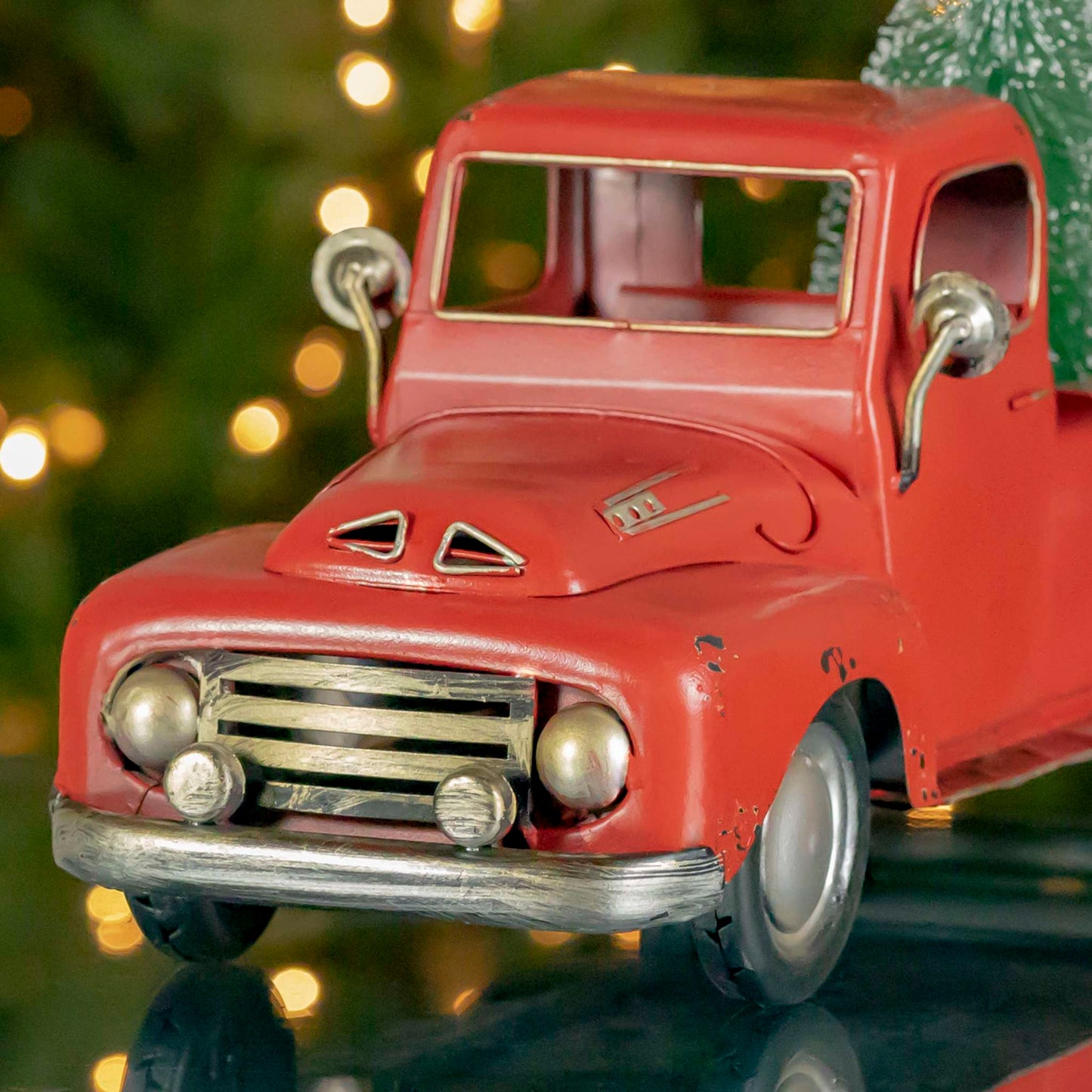 Christmas 16" Distressed Red Pickup Truck with Christmas Tree