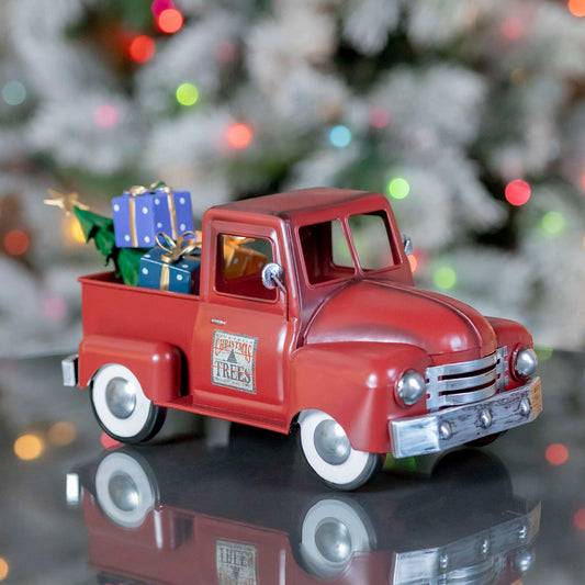 Christmas Mini Metal Truck with Christmas Tree and Gifts in Antique Red