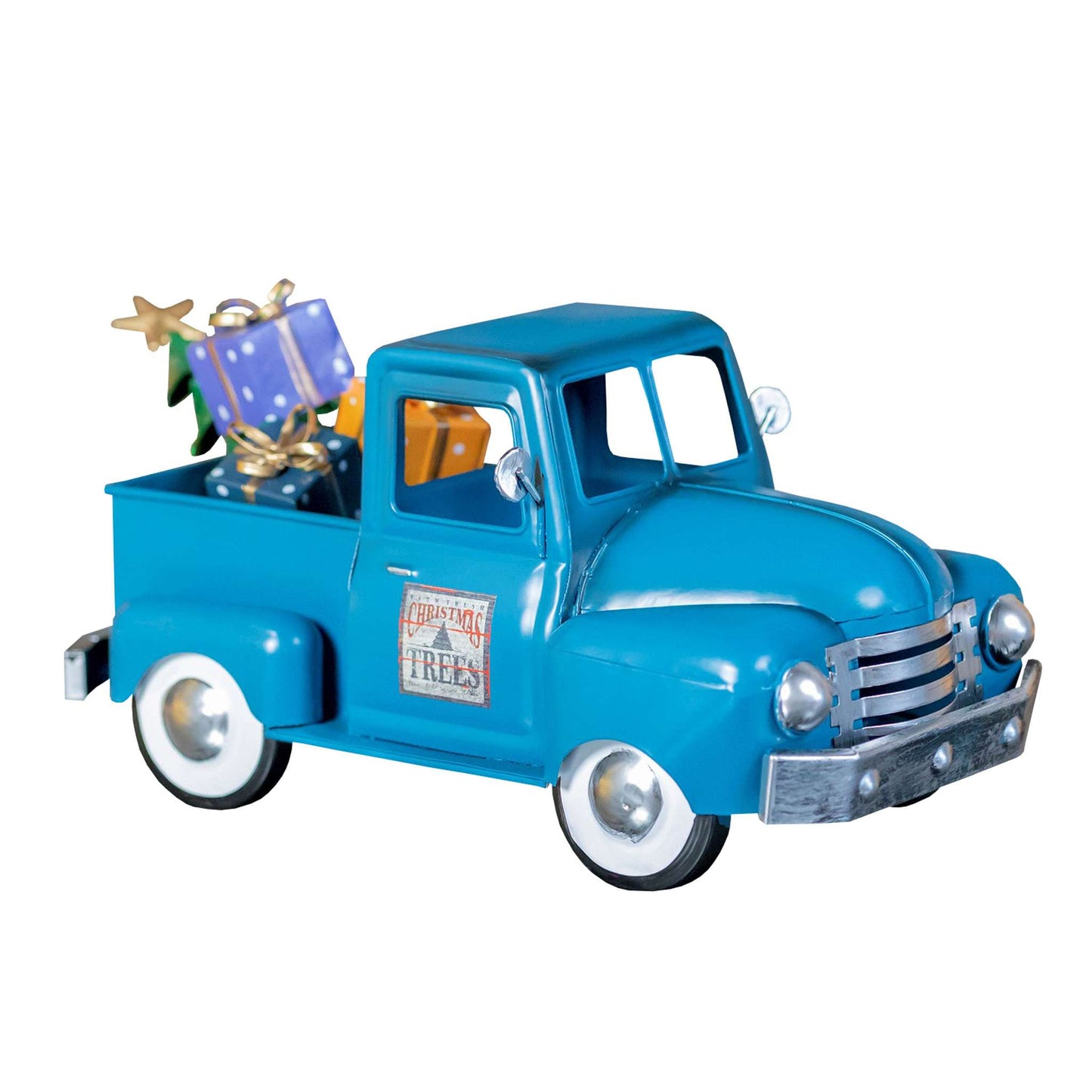 Christmas Mini Metal Truck with Christmas Tree and Gifts in Antique Blue