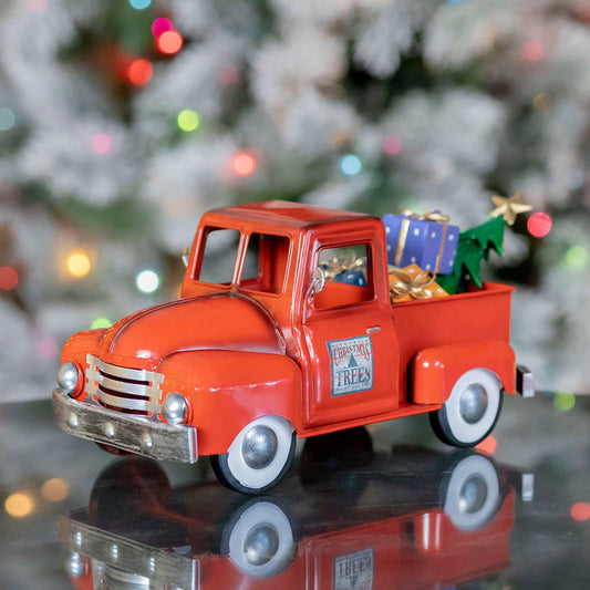 Christmas Mini Metal Truck with Christmas Tree and Gifts in Glossy Red