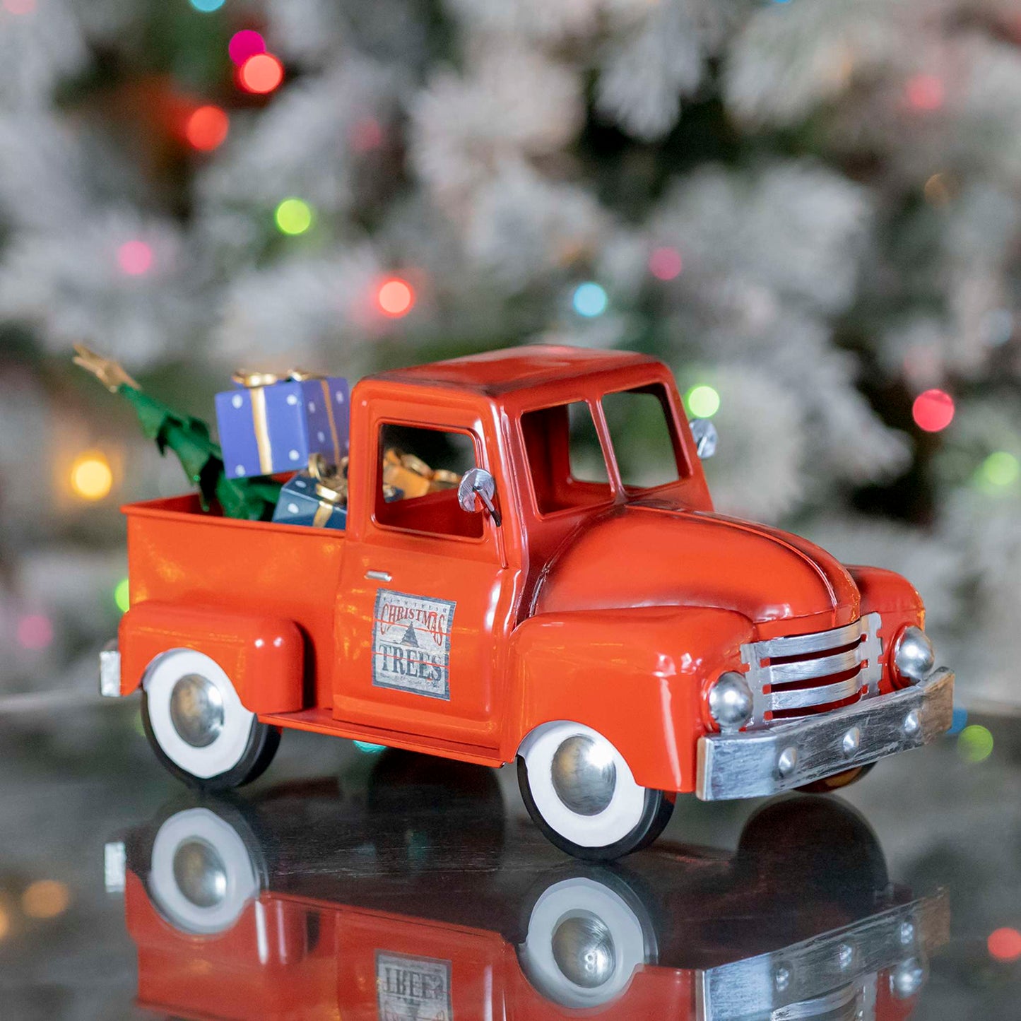 Christmas Mini Metal Truck with Christmas Tree and Gifts in Glossy Red