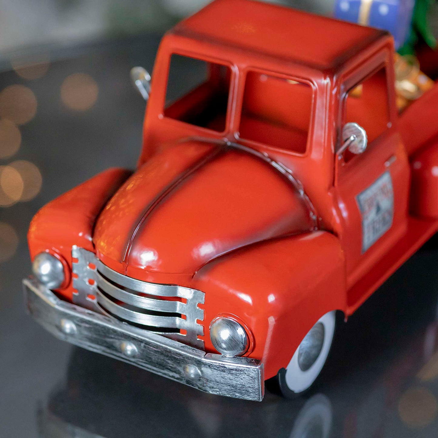 Christmas Mini Metal Truck with Christmas Tree and Gifts in Glossy Red