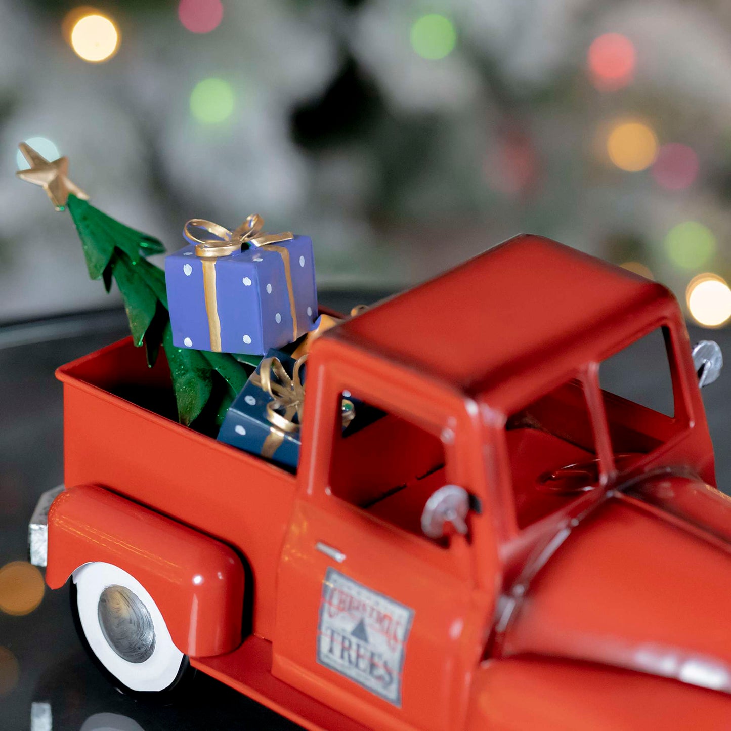 Christmas Mini Metal Truck with Christmas Tree and Gifts in Glossy Red