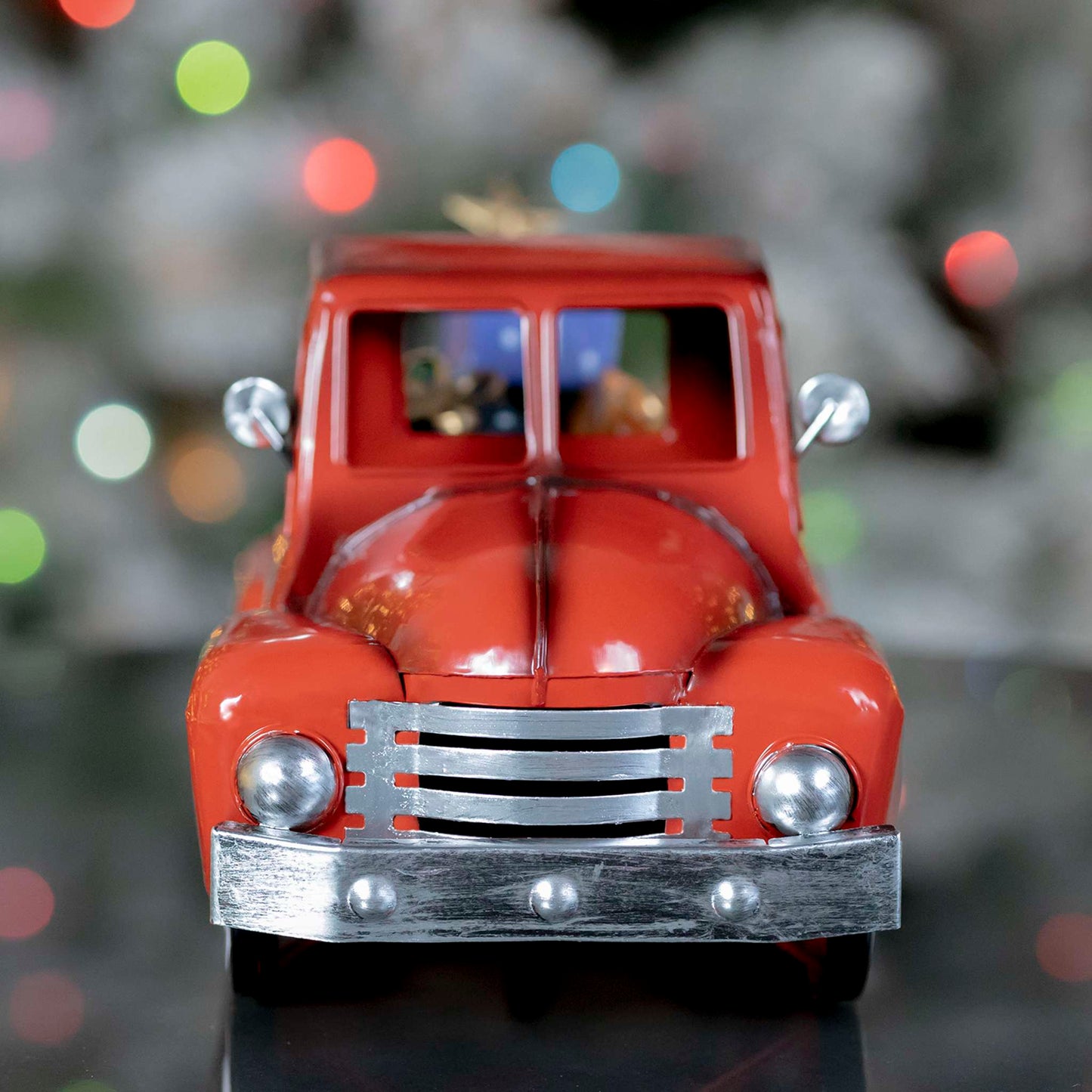 Christmas Mini Metal Truck with Christmas Tree and Gifts in Glossy Red