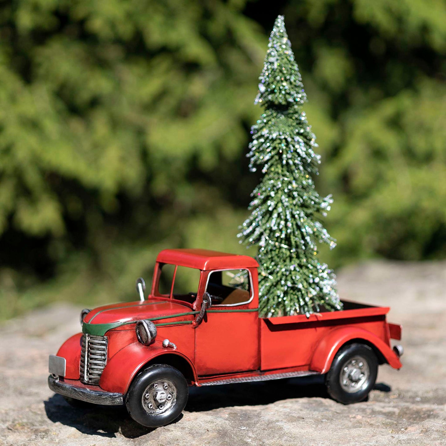 Christmas 12.5" Country Style Red Pickup Truck with Christmas Tree