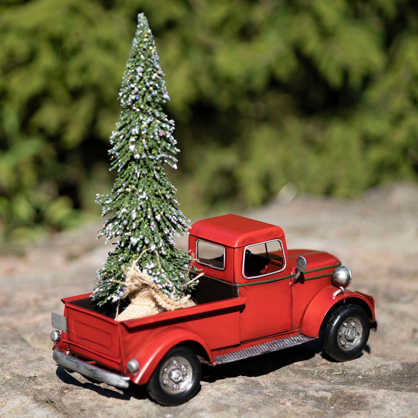 Christmas 12.5" Country Style Red Pickup Truck with Christmas Tree