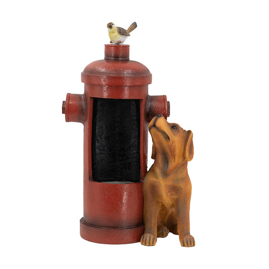 16.2x11x26.8" Red Fire Hydrant Water Fountain with Dog and Bird Accents, Outdoor Fountain with Light and Pump