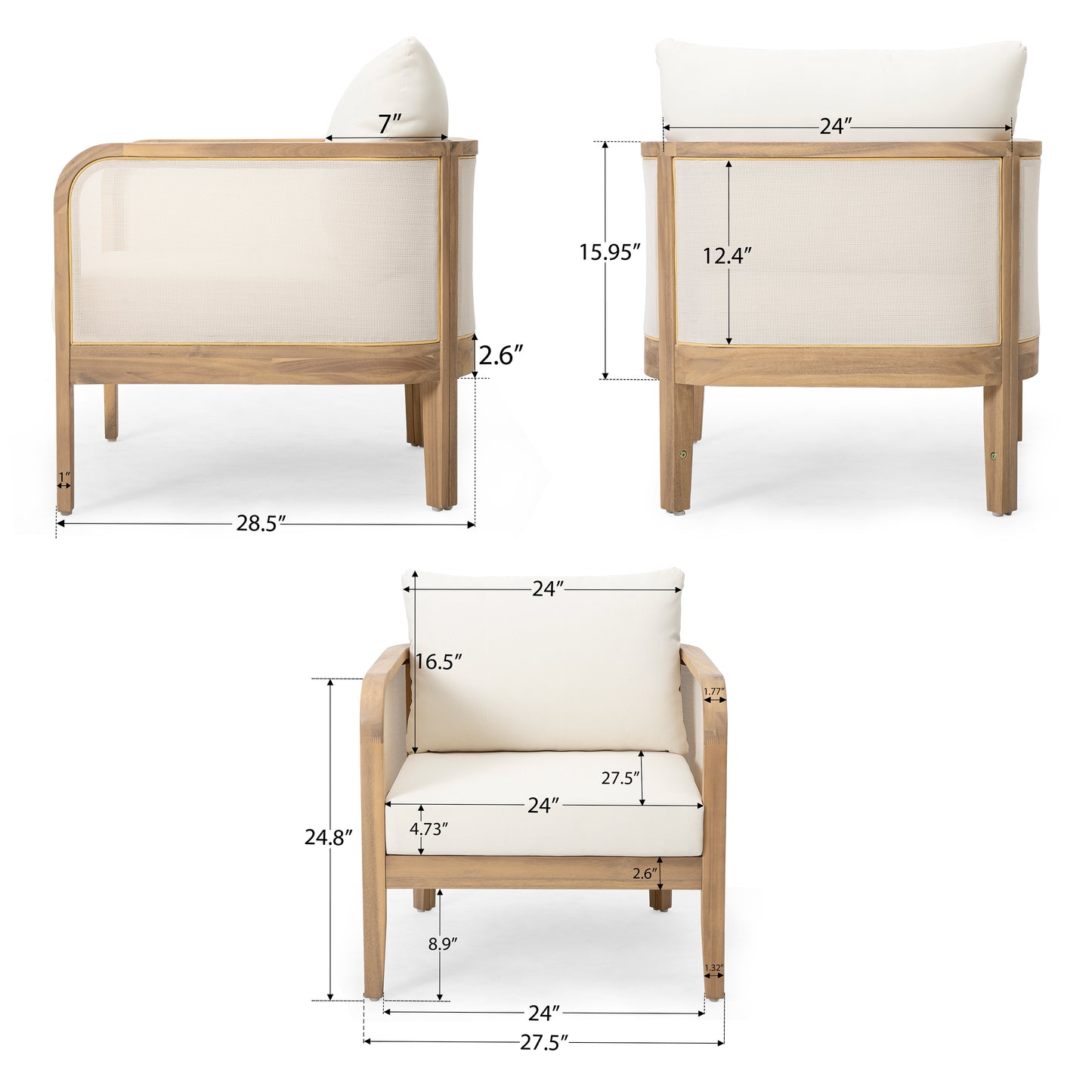 (Set of 2) Outdoor Acacia Wood Patio Club Chair, Textilene Patio Furniture,Waterproof Thick Cushion Deep Seating for Porch, Garden, Backyard, Balcony, Weight Capacity 400lbs, Light Teak Finish, Beige