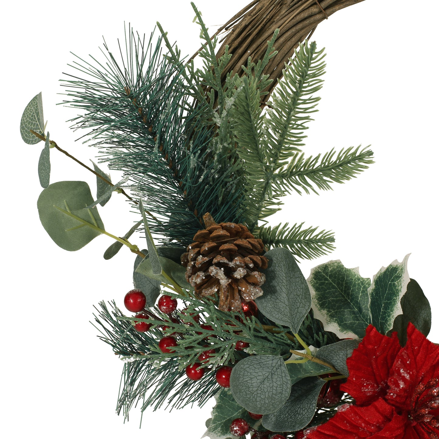 23.5" POINSETTIA/BERRY/EUCALYPTUS HALF WREATH