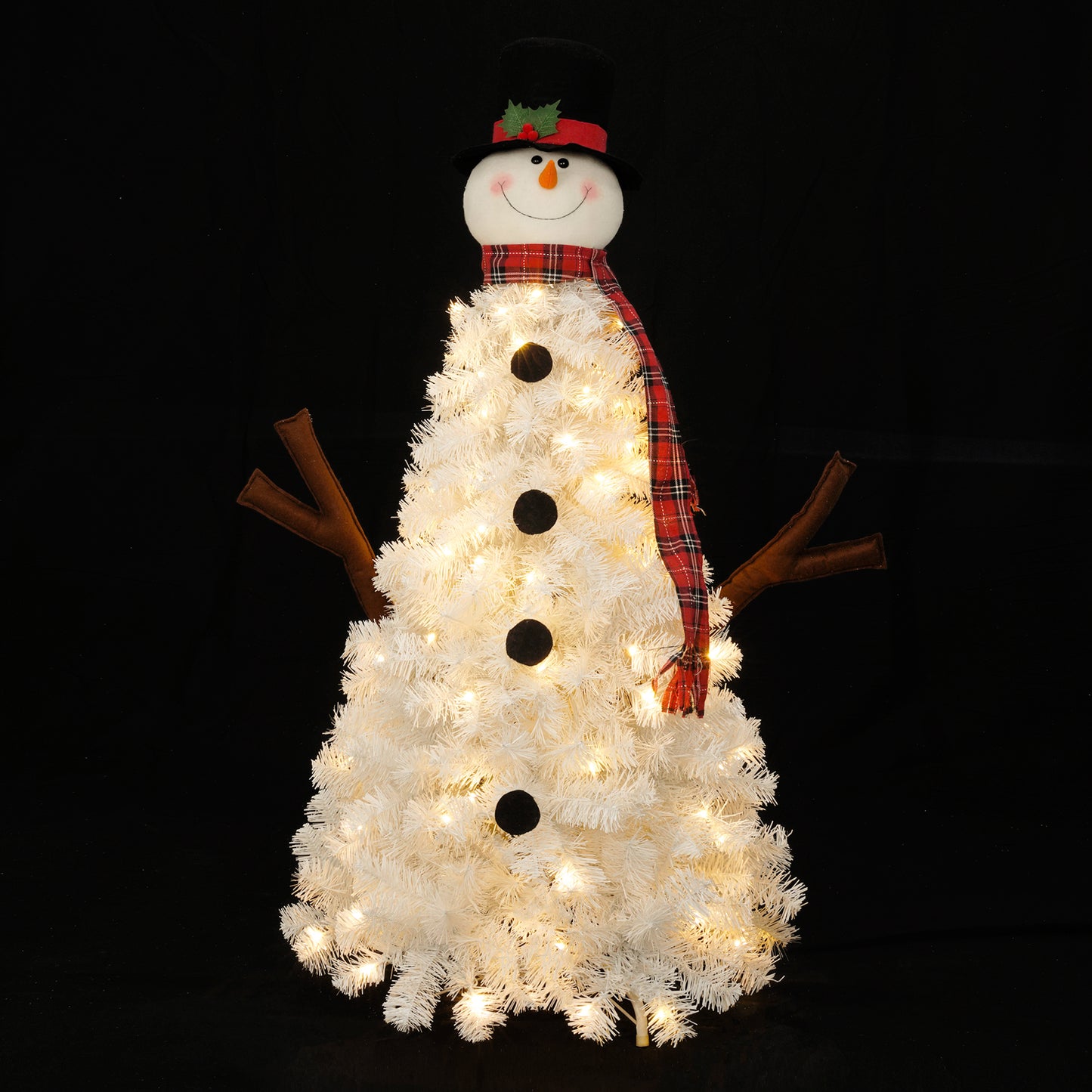 4ft Pre-lit Christmas Tree with 100 Lights, Snowman-Shaped Artificial Christmas Tree,  Xmas Tree with 380 Branch Tips, PVC Festival Celebration Decoration Inside and Outside