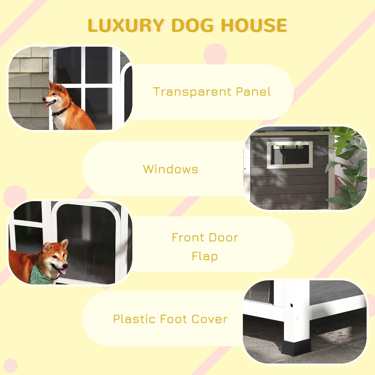 PawHut Cabin-Style Wooden Dog House for Large Dogs Outside with Openable Roof & Giant Window, Big Dog House Outdoor & Indoor, Asphalt Roof, Gray