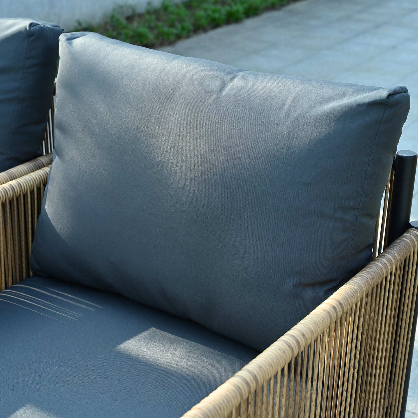 New Comming Outdoor Brown PE Wicker Sofa Set-2 Pieces Single Sofa with Grey Cushion