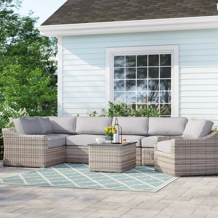 5-Person All-Weather Wicker Sectional Seating Group with Cushions – Fully Assembled