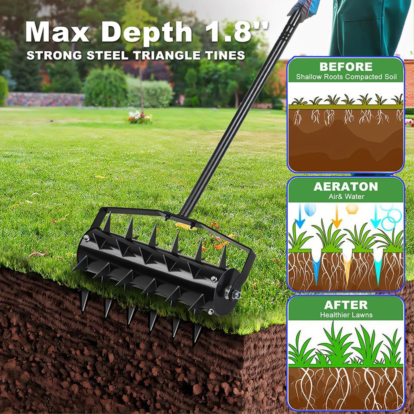 Lawn aerators, gardens, yards, loose soil in farmland,Gardening Lawn Aerator Tool, Upgraded Heavy Duty Aerator Lawn Soil Penetrator Spikes, for Garden Grass Patio Yard.