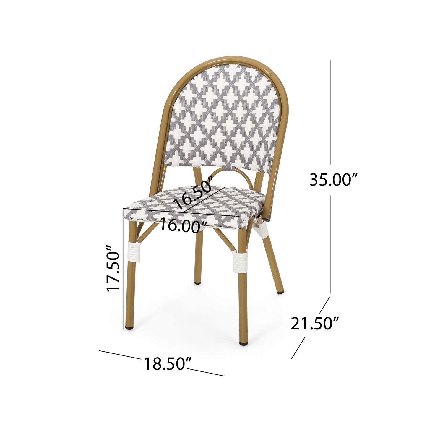 Outdoor PE Rattan and Aluminum French Bistro Chairs, Set of 2, Gray & White, and Bamboo Finish