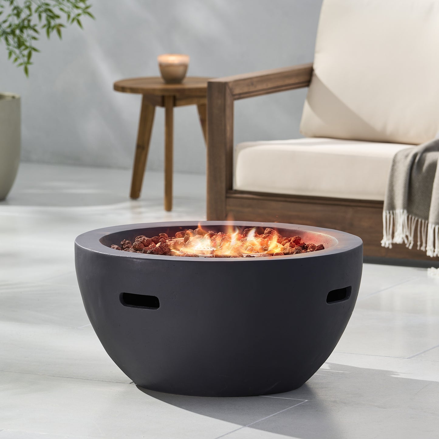 27" Bowl Shaped MGO 40,000 BTU Propane Fire Pit, Dark Grey (Tank Cover not Included)