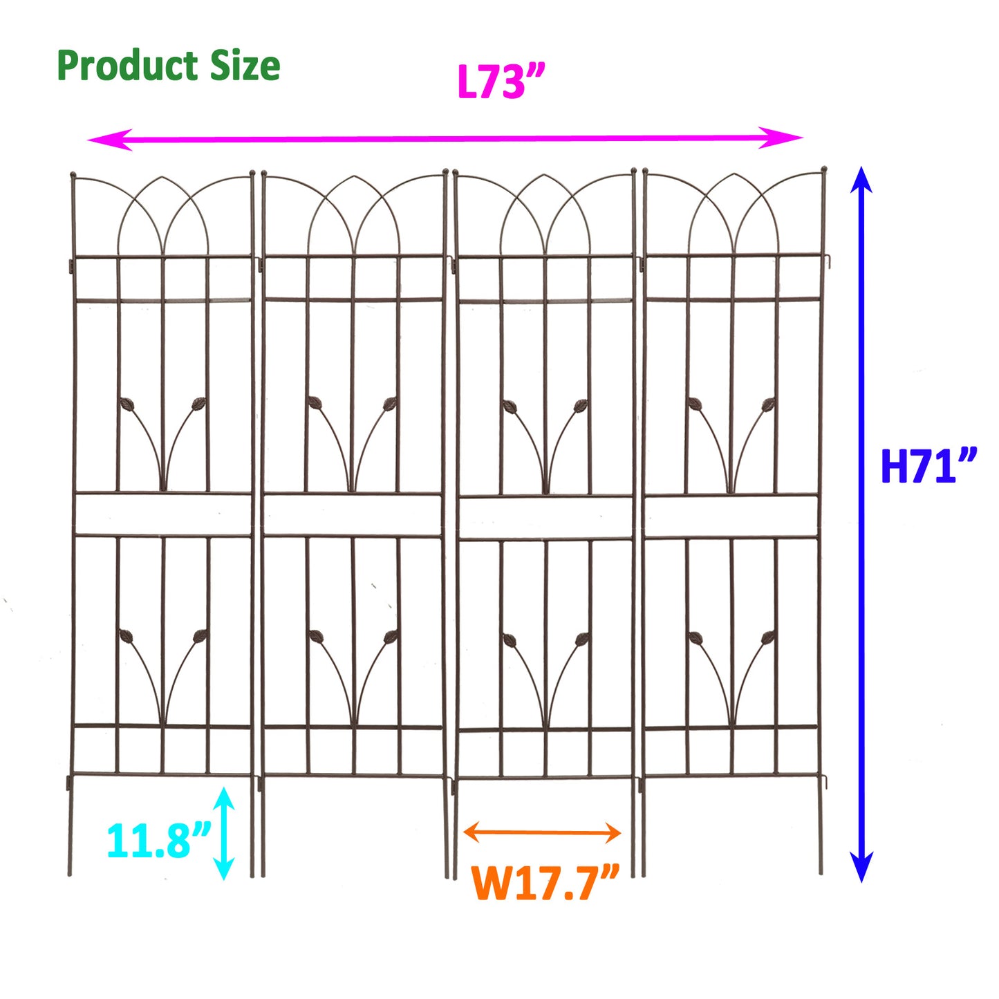 4 Pack Metal Garden Trellis 71" x 17.7" Rustproof Trellis for Climbing Plants Outdoor Flower Support Brown