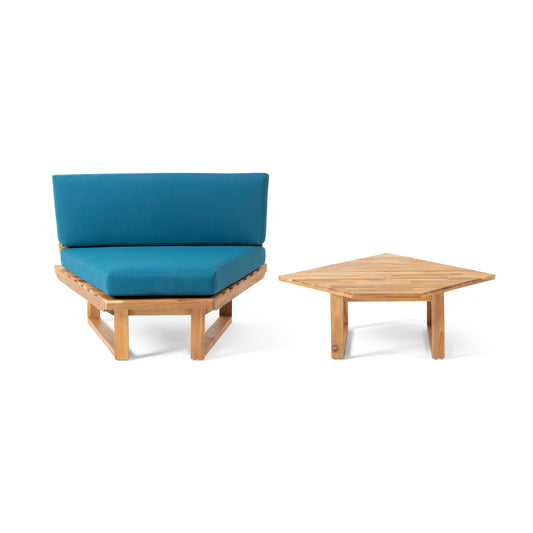 MIRABELLE CORNER CHAIR + COFFEE TABLE, TEAL