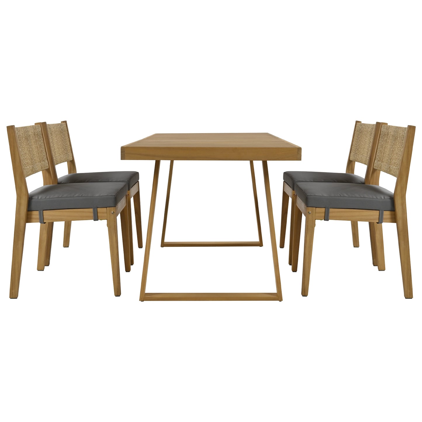 U_Style Multi-person Outdoor Acacia Wood Dining Table and Chair Set, Thick Cushions, Suitable for Balcony, Vourtyard, and Garden.