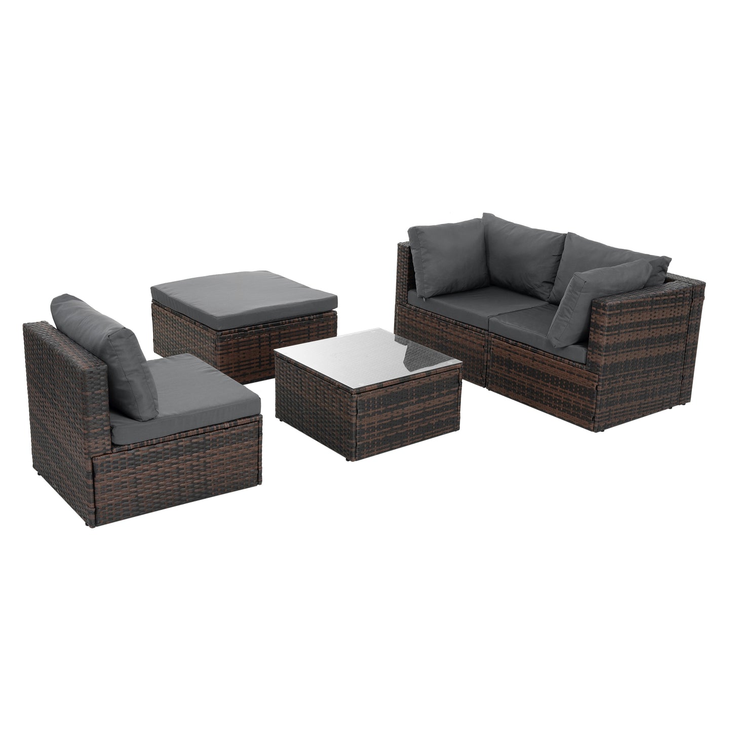 Patio Furniture, Outdoor Furniture, Seasonal PE Wicker Furniture, 5 Set Wicker Furniture With Tempered Glass Coffee Table