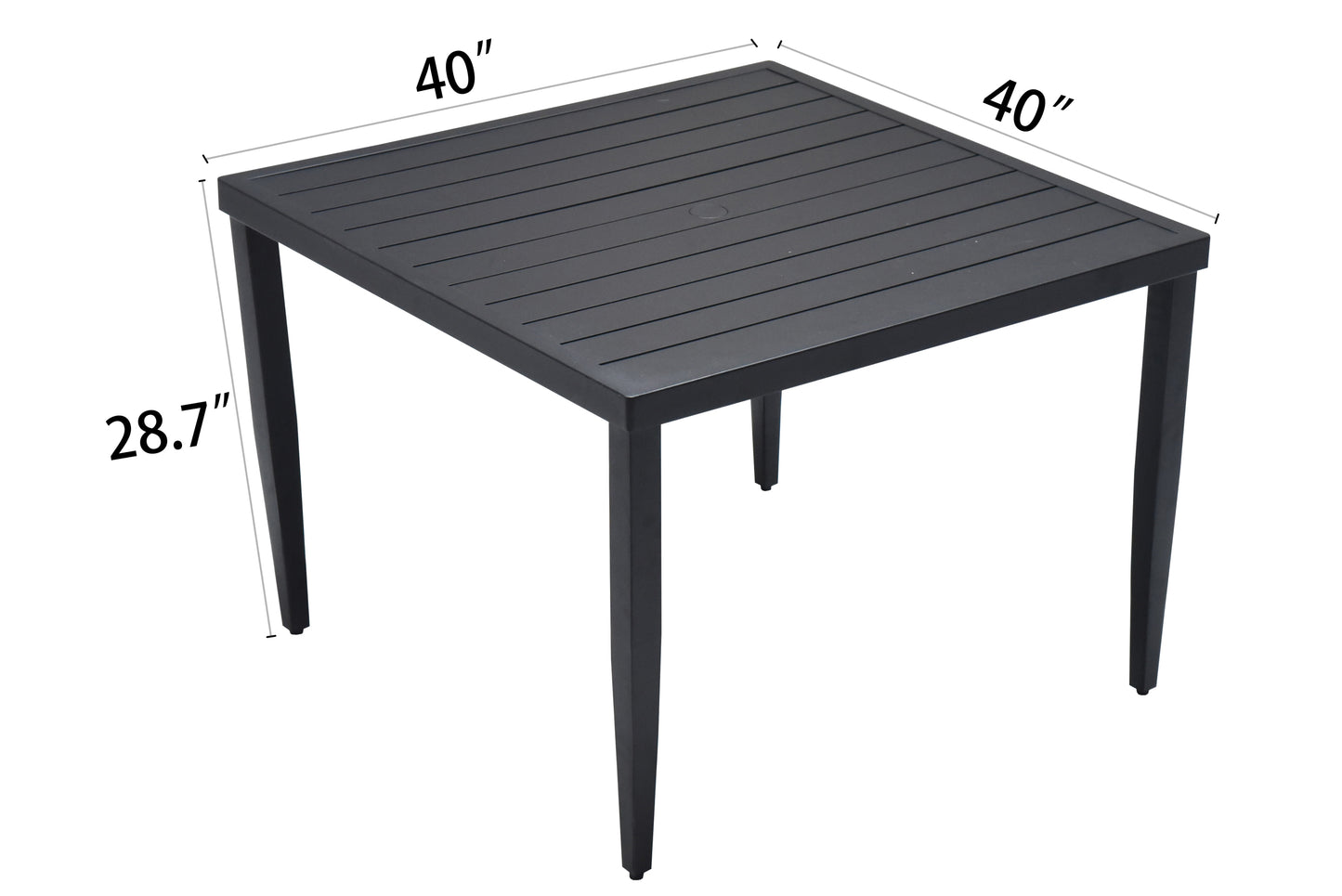 Outdoor Patio Aluminum 40"x40" Square Dining Table with Tapered Feet & Umbrella Hole, Ember Black