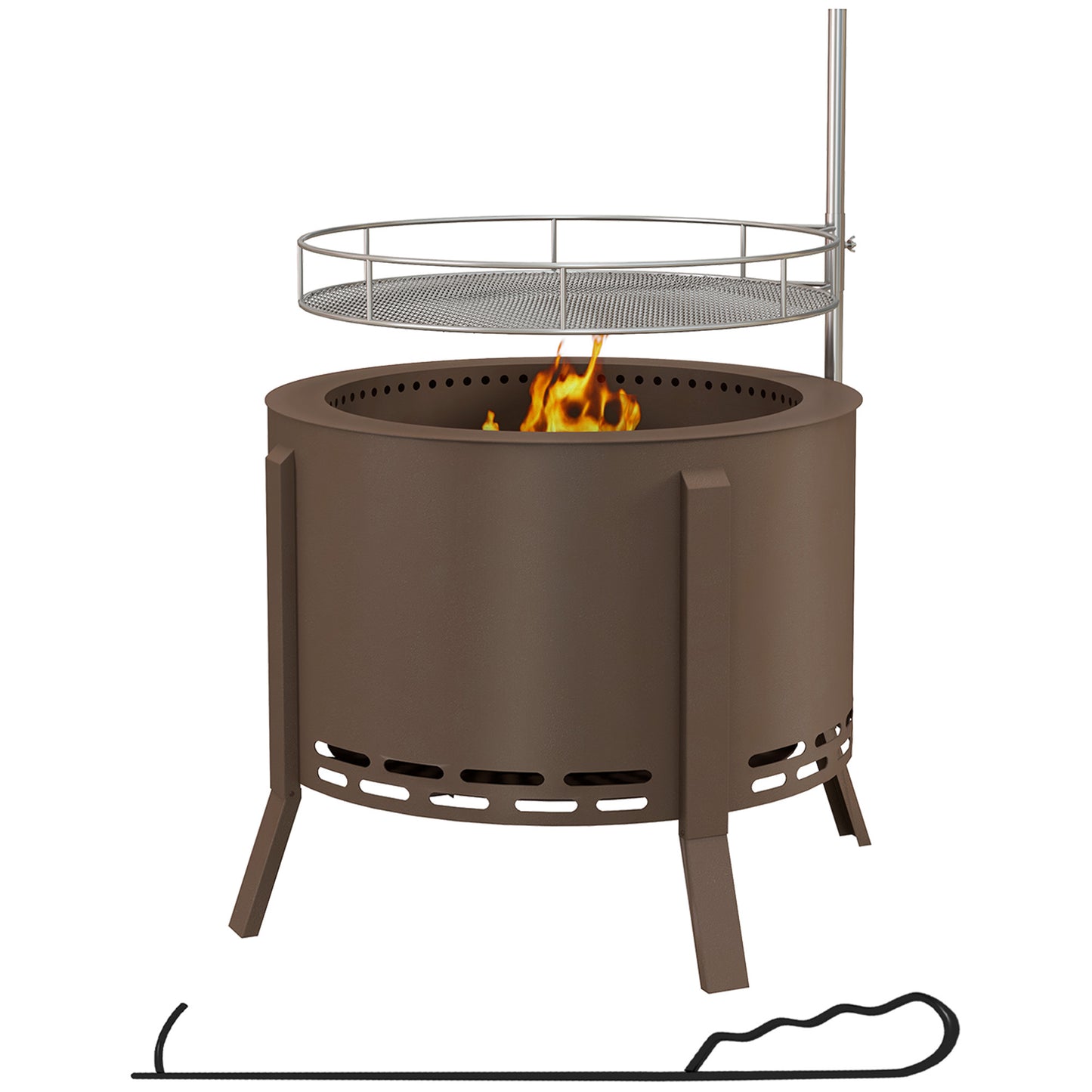 Outsunny 2-in-1 Smokeless Fire Pit, BBQ Grill, 19" Portable Wood Burning Firepit with Cooking Grate and Poker, Low Smoke Camping Bonfire Stove for Backyard Patio Picnic, Steel, Bronze