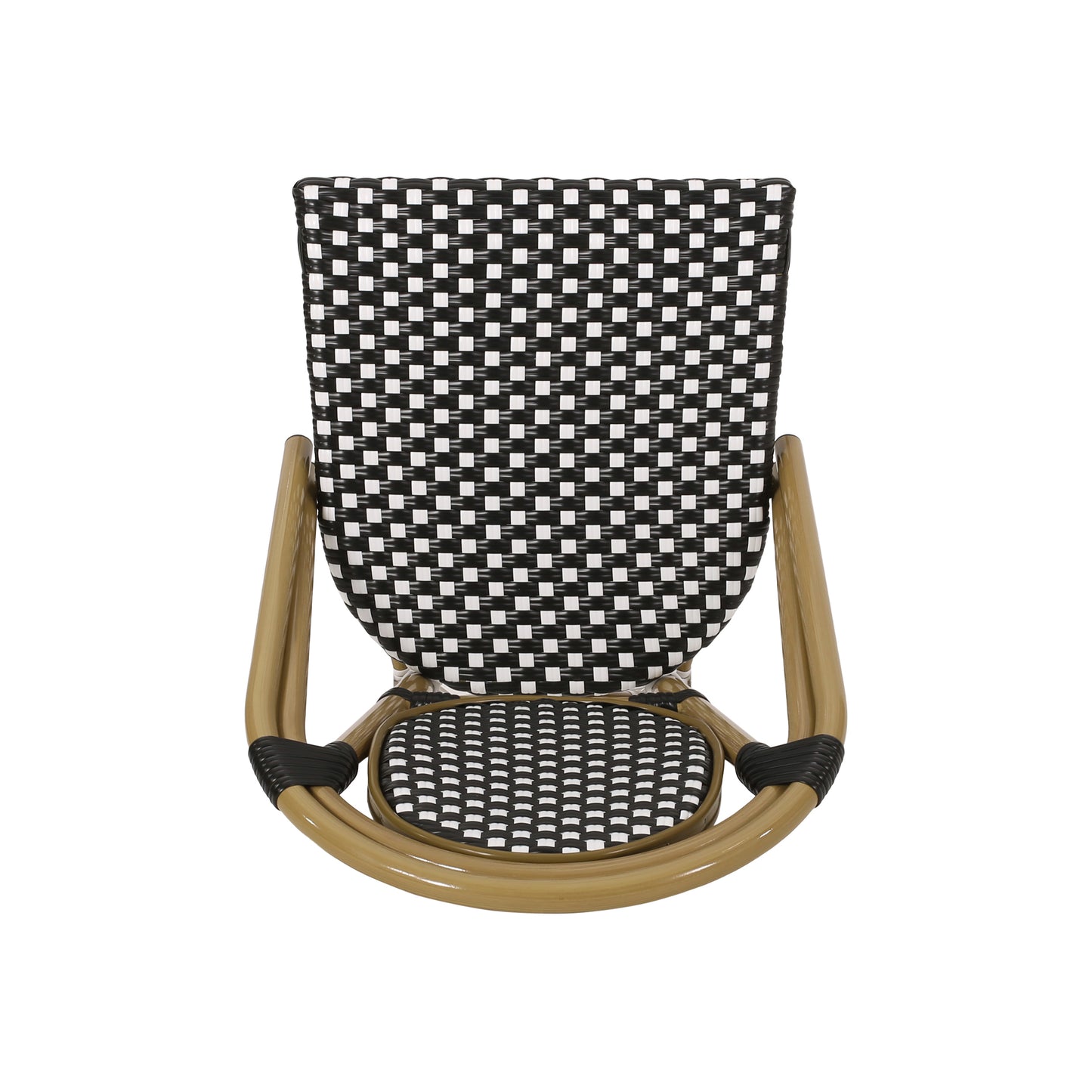 Outdoor PE Ratten and Aluminum French Bistro Chair, Set of 2, Black & White, Bamboo Print Finish