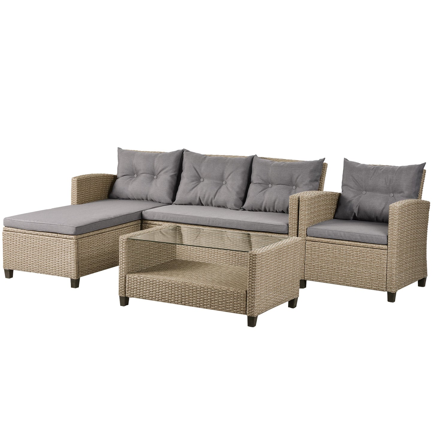 Outdoor, Patio Furniture Sets, 4 Piece Conversation Set Wicker Ratten