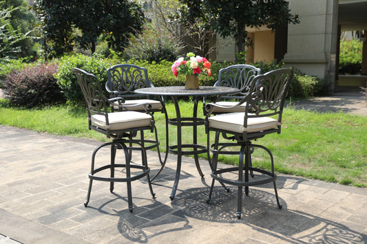 Round 4 - Person 42" Long Bar Height Dining Set with Sunbrella cushions