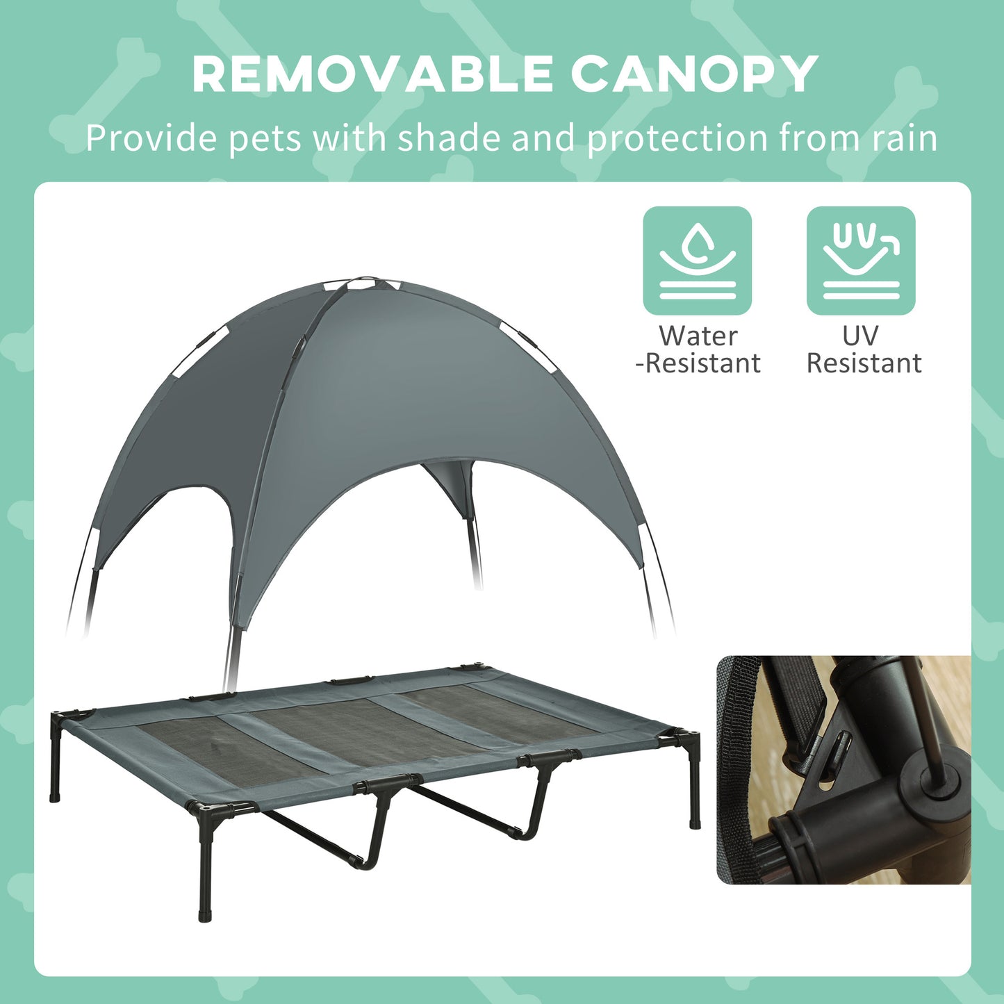 PawHut Elevated Portable Dog Cot Pet Bed with UV Protection Canopy Shade, 48 inch, Gray