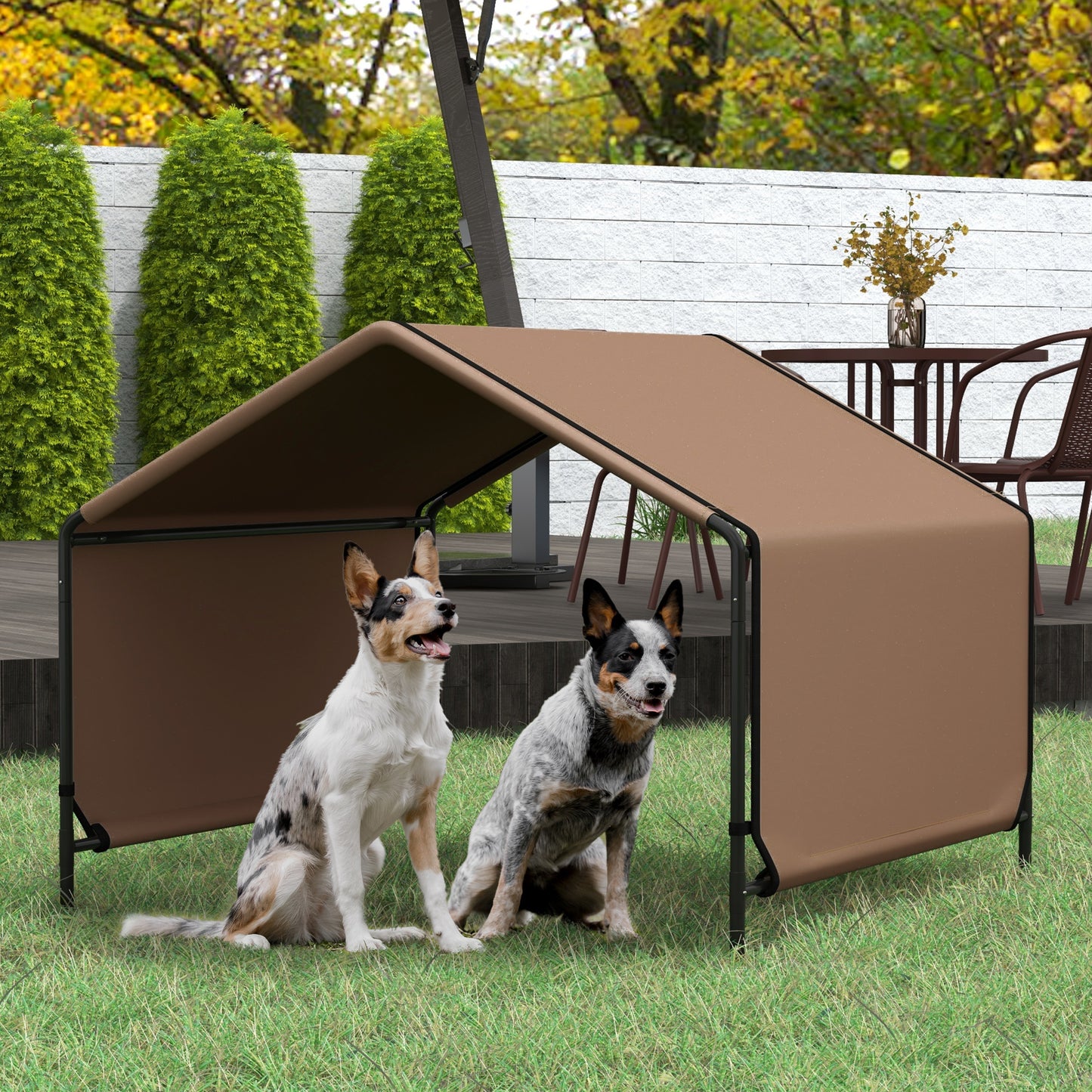 PawHut Dog Shade Shelter, Portable Pet Tent, Water Resistant Dog House for Shade Protection, Outdoor, Garden, Patio, Backyard, Brown