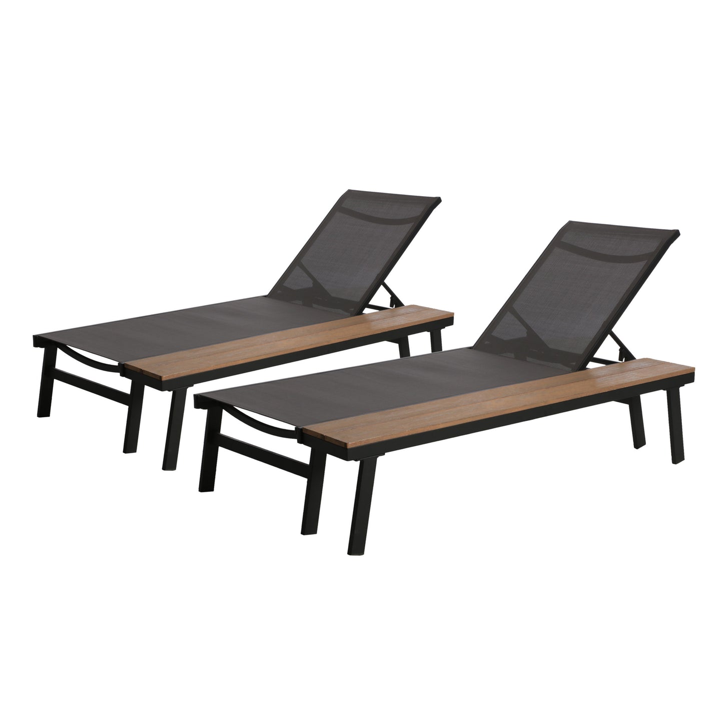 WATERLOO CHAISE LOUNGE WITH ATTACHED WOOD SIDE TABLE(Set of 2)