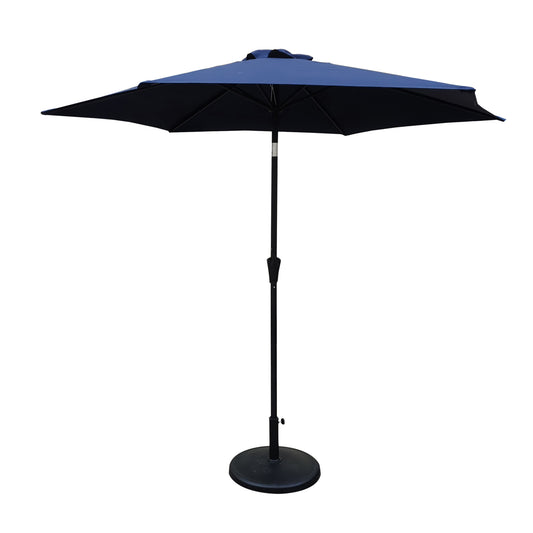 8.8 feet Outdoor Aluminum Patio Umbrella, Patio Umbrella, Market Umbrella with 42 pounds Round Resin Umbrella Base, Push Button Tilt and Crank lift, Navy Blue