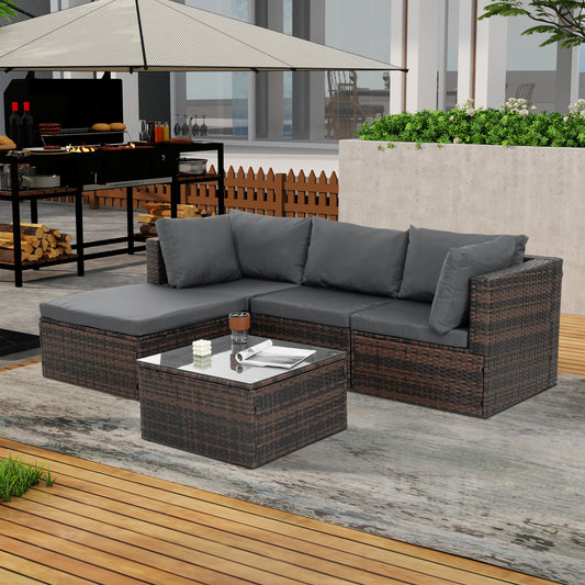 Patio Furniture, Outdoor Furniture, Seasonal PE Wicker Furniture, 5 Set Wicker Furniture With Tempered Glass Coffee Table