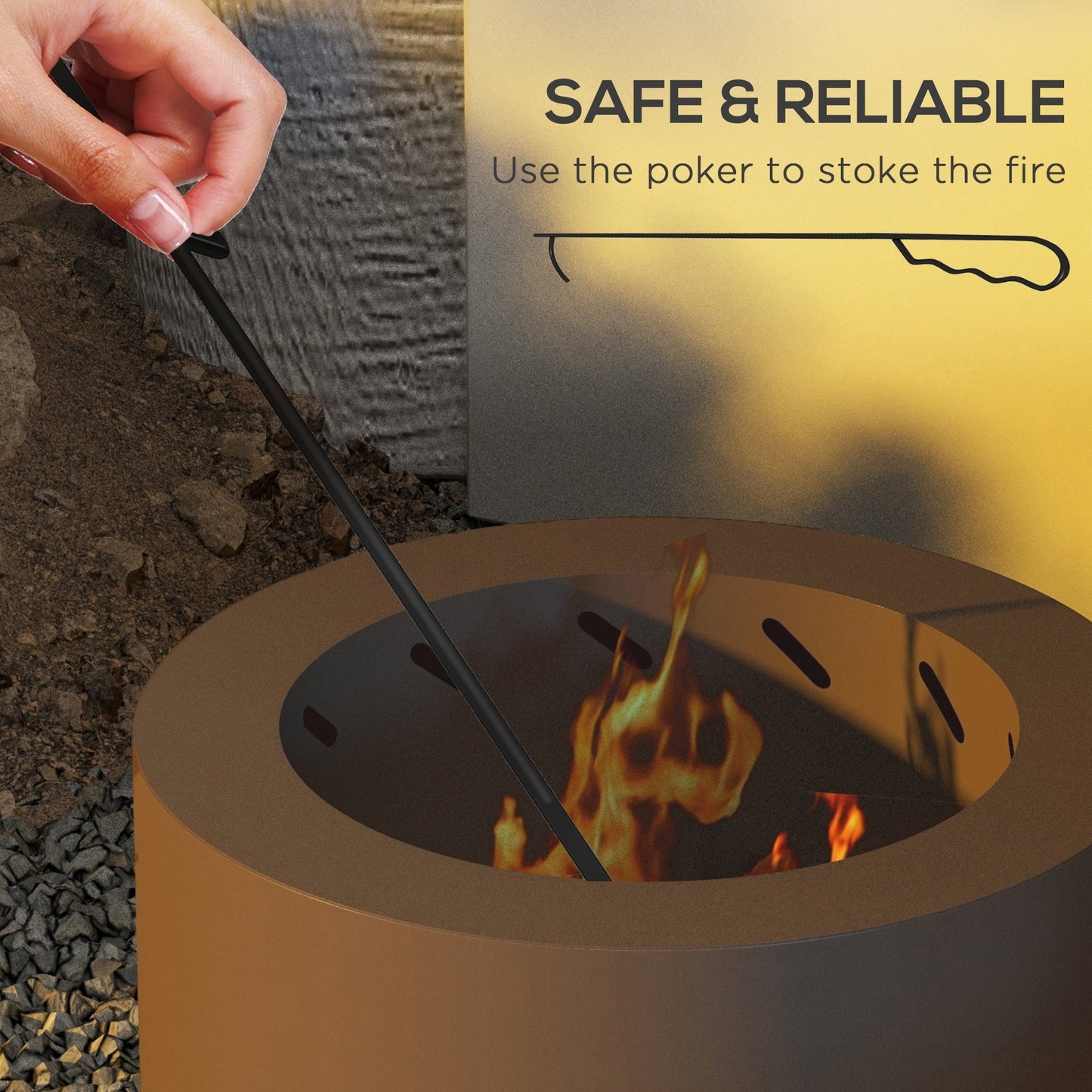 Outsunny Smokeless Fire Pit, 19" Portable Wood Burning Firepit with Poker, Low Smoke Camping Bonfire Stove for Backyard Patio Picnic, Stainless Steel, Bronze