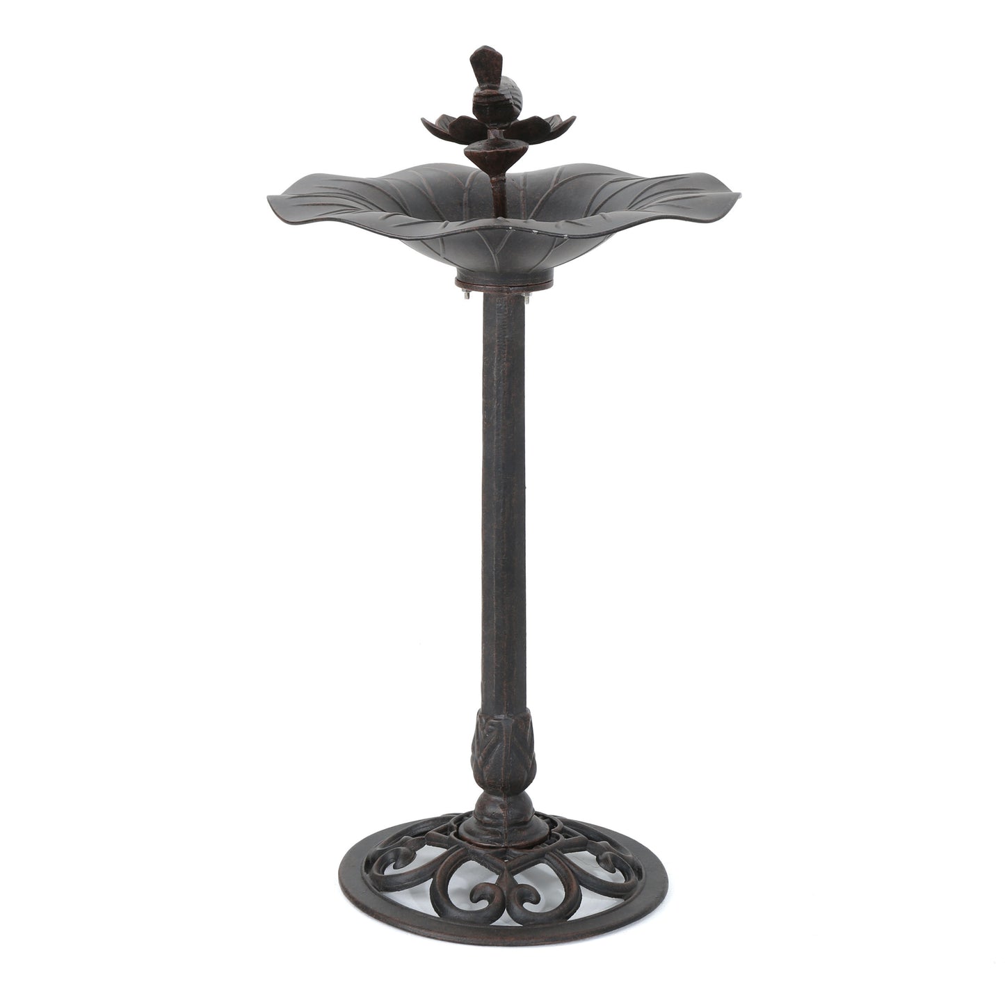 e Lancaster Outdoor Aluminum and Iron Top Bird Bath with Iron Base, Bronze