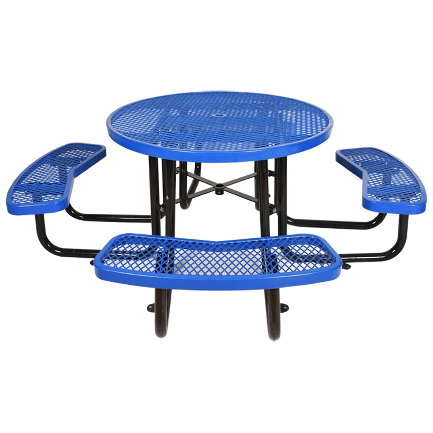 Round Outdoor Steel Picnic Table 46" blue ,with umbrella pole