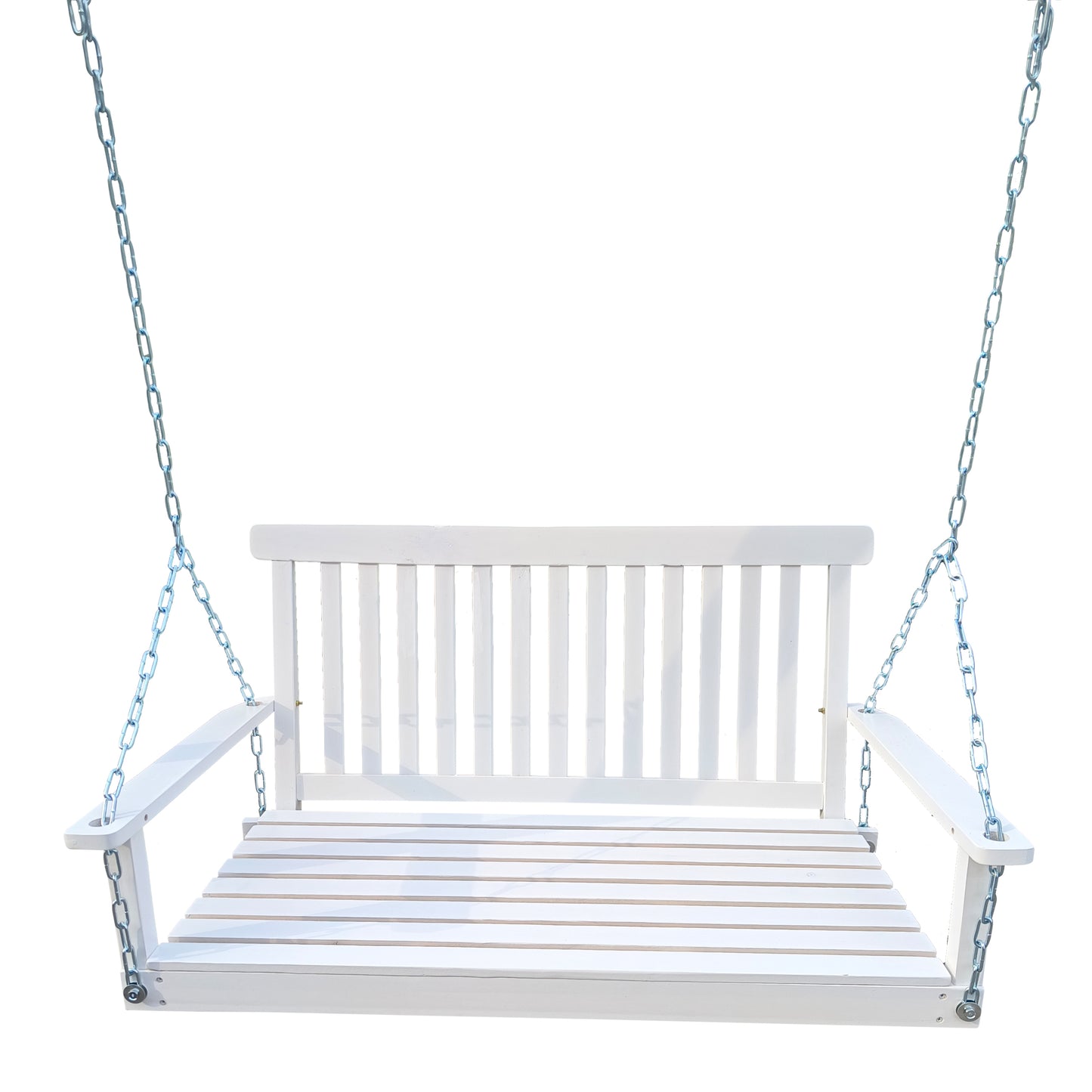 Front Porch Swing with Armrests, Wood Bench Swing with Hanging Chains,for Outdoor Patio ,Garden Yard, porch, backyard,  or sunroom,Easy to Assemble,white