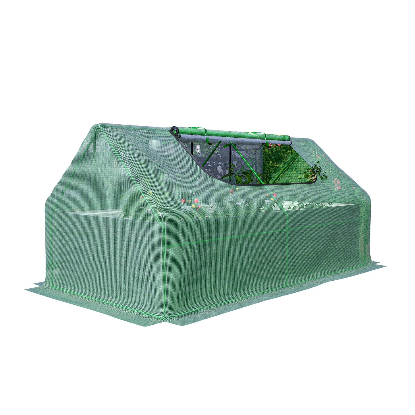 8x4x2ft Galvanized Raised Garden Bed with Cover Metal Planter Box Kit, w/ 2 Large Screen Windows Mini Greenhouse ,Outdoor Growing Vegetables