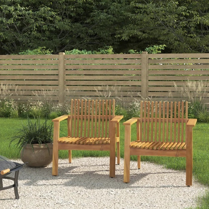 Outdoor Acacia Wood Slatted Club Chairs, Set of 2, Teak finish, Acacia Wood, 30"D x 28"W x 30.75"H