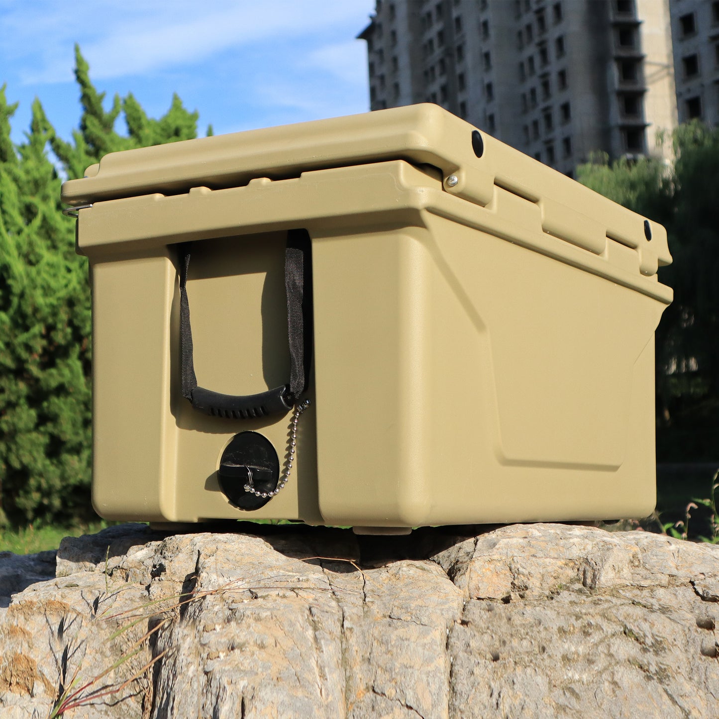 Khaki color ice cooler box 65QT camping ice chest beer box outdoor fishing cooler