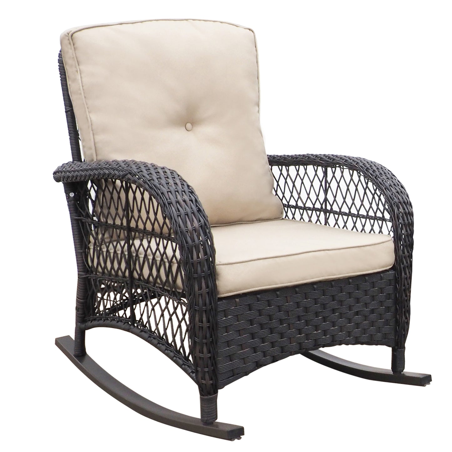 Garden Rocking Chair,Outdoor Rattan Rocker Chair with All-weather Hand-woven Resin Wicker, Patio Relaxing Lounge Furniture with Powder-coated Metal Frame for Backyard,Porch