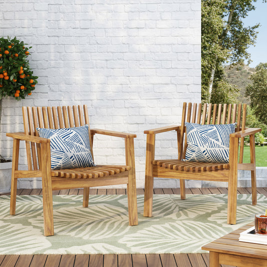 Outdoor Acacia Wood Slatted Club Chairs, Set of 2, Teak finish, Acacia Wood, 30"D x 28"W x 30.75"H