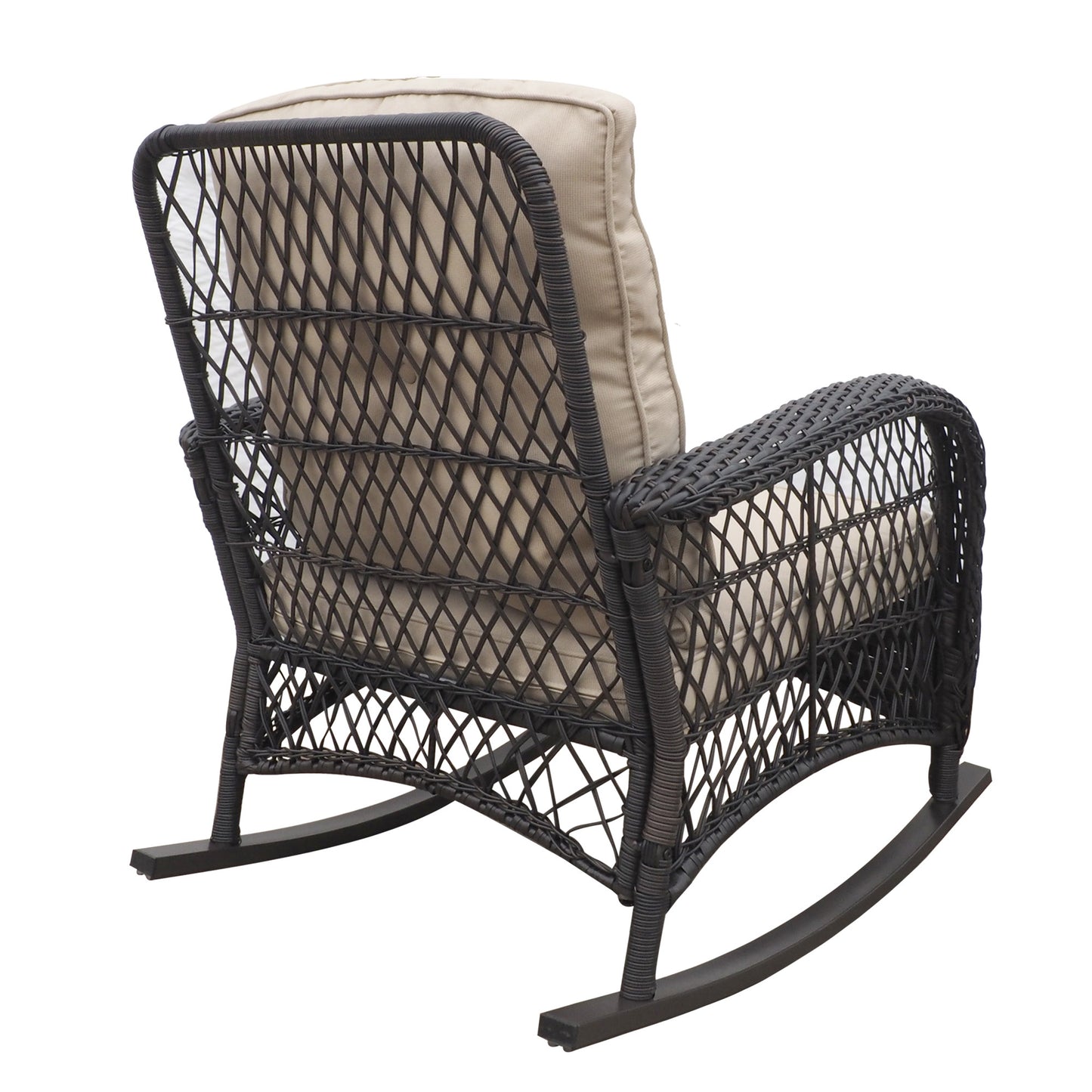 Garden Rocking Chair,Outdoor Rattan Rocker Chair with All-weather Hand-woven Resin Wicker, Patio Relaxing Lounge Furniture with Powder-coated Metal Frame for Backyard,Porch