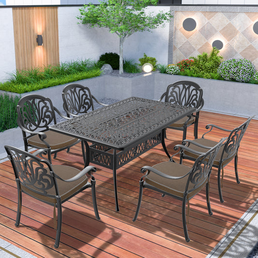 (Cushions In  Random Colors)7-Piece Set Of Cast Aluminum Patio Furniture With  Cushions