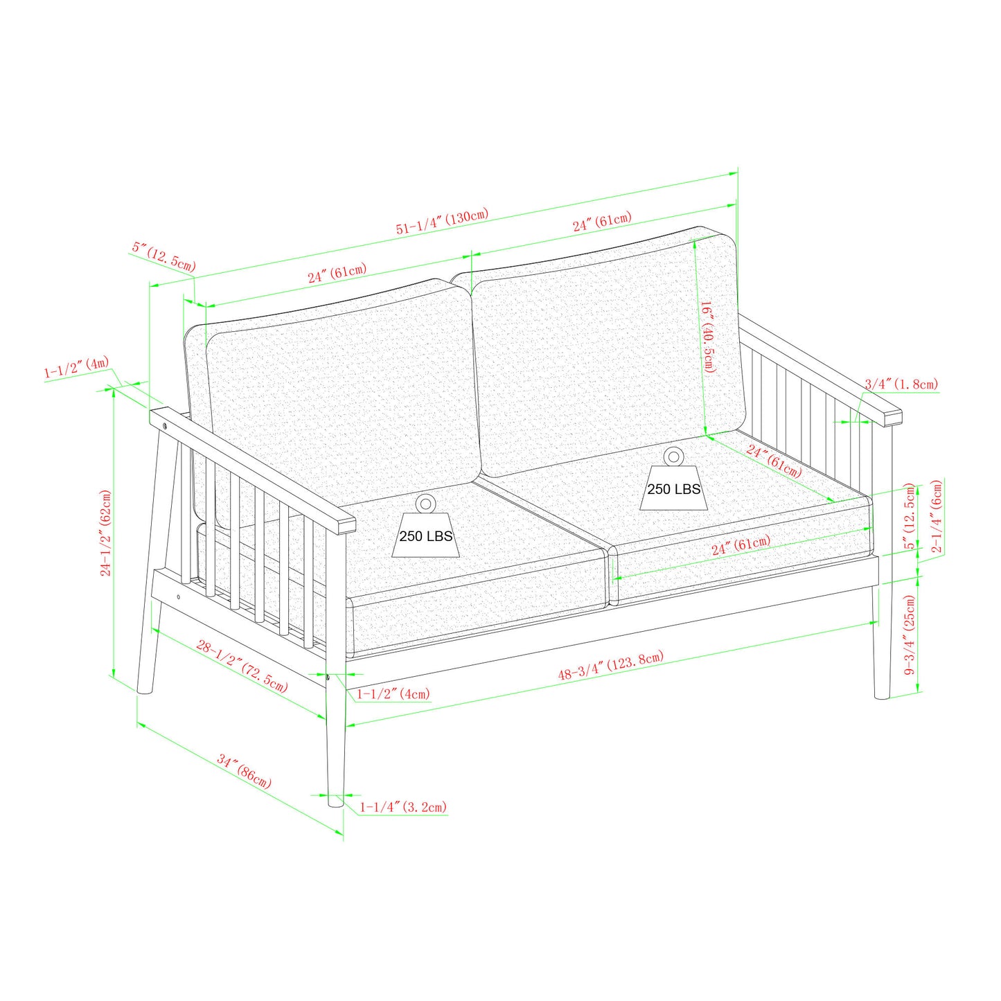 Contemporary Cushioned Eucalyptus Wood Patio Loveseat – Natural